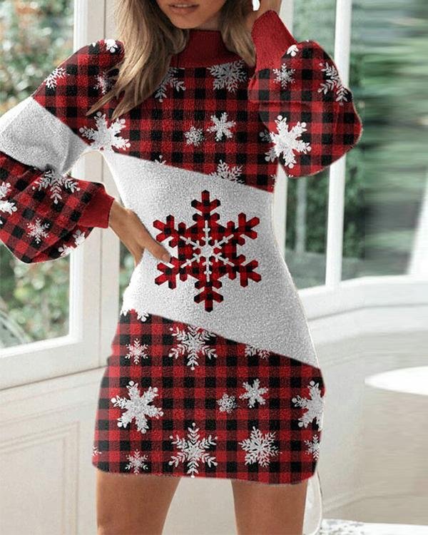Ladies Christmas Printed Tight Dress