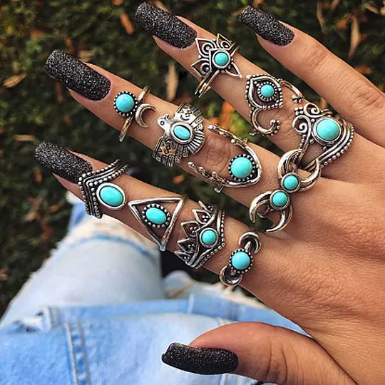 Bohemian Vintage Diamond Ring Set