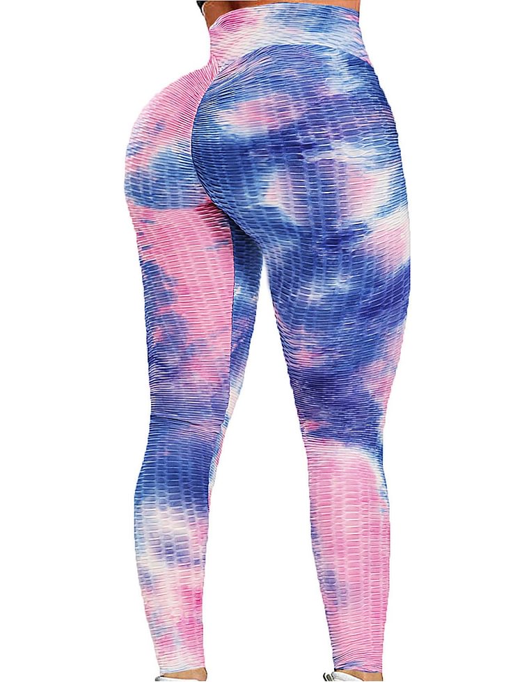 tie dye blue and pink womens ribbed yoga active leggings