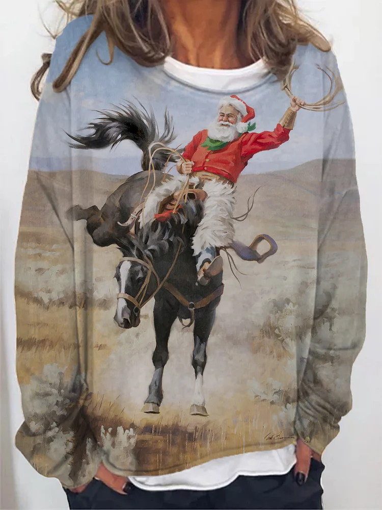 Women's Western Santa Long Sleeve Sweatshirt