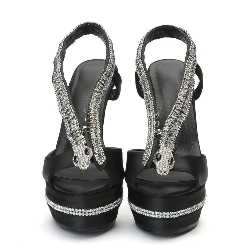 VCSHOES Platform Rhinestone Peep Toe Sandals