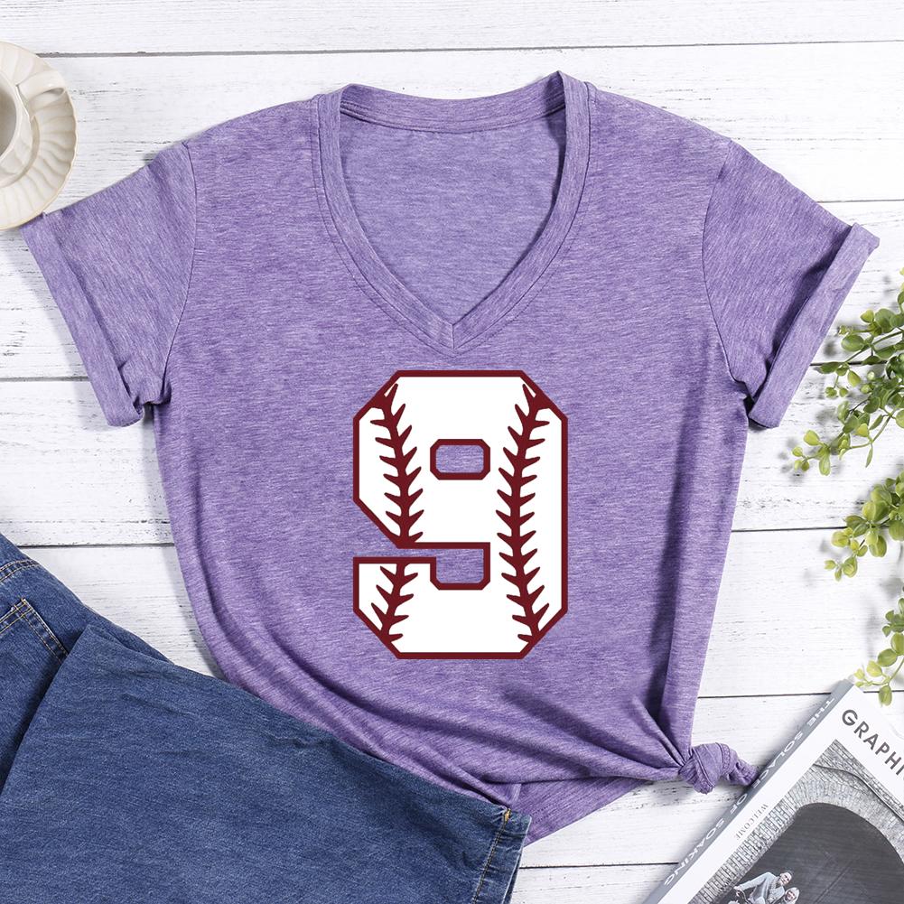 Baseball number 9 V-neck T Shirt-Guru-buzz