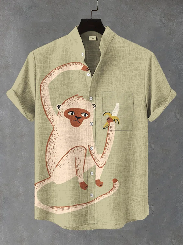 Men's Monkey and Banana Art Print Short Sleeve Shirt
