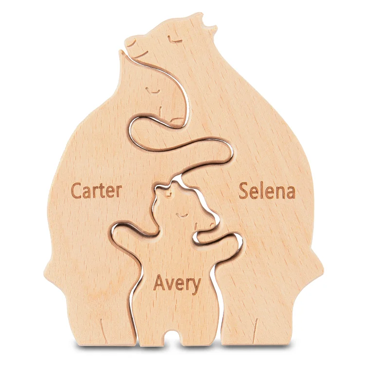 Personalized Wooden Animal Puzzle Custom 3 Names Puzzle Whale Bear Rabbit Hug Ornament Gifts for Family