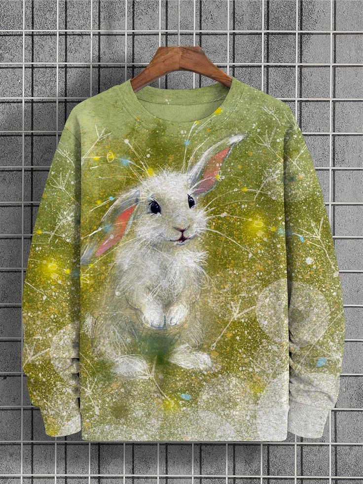 Men's Cute Fluffy Bunny Easter Art Print Casual Sweatshirt