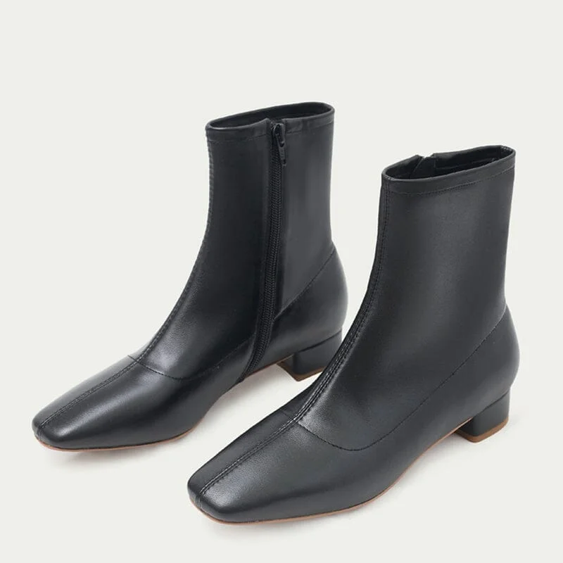 Classic Sheepskin Slimming Boots Elegant Glove-Like Ankle Boots Low Heel Side Zipper Boots