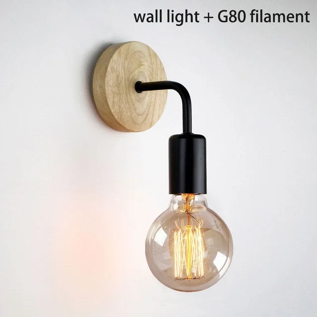 Wood Wall Lamp Vintage Industrial Wall Lights Dimmable Retro E27 Light Bulb Wall Light For Home Loft Indoor Decor Fixtures