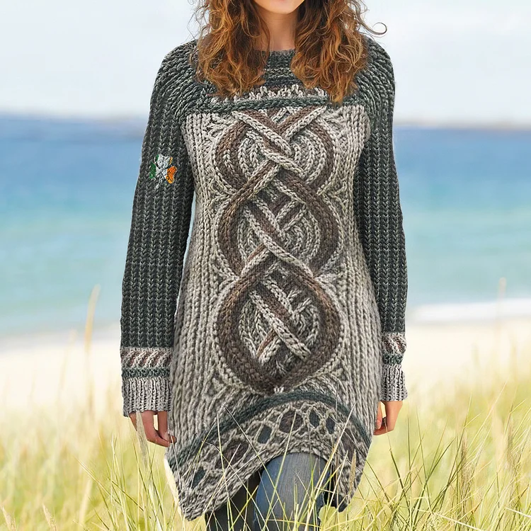 Women's Contrast Celtic Knot Irish Shamrock Sweater Dress