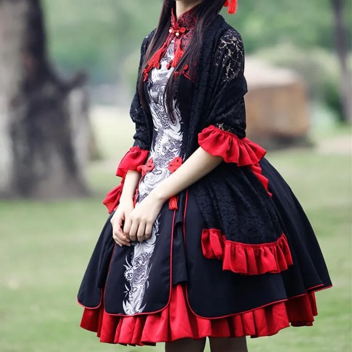 S/M/L Lolita Classical Chinese Style Azure Dragon Dress/Tippet Cosplay Costume SP165441