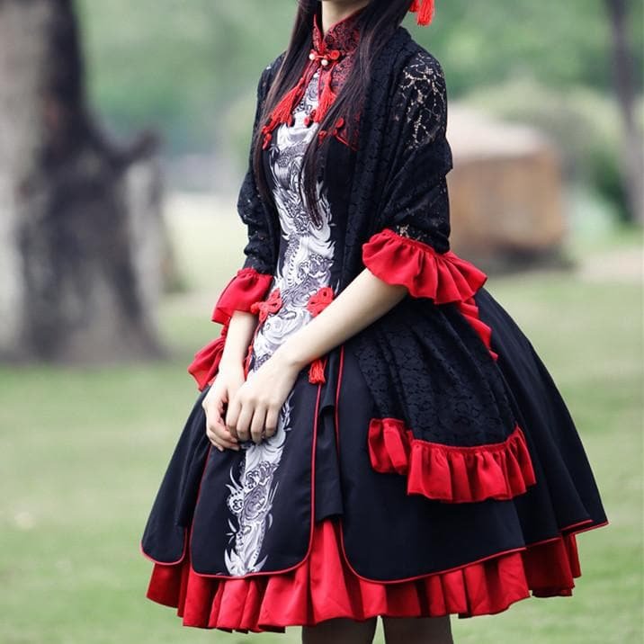 S/M/L Lolita Classical Chinese Style Azure Dragon Dress/Tippet Cosplay Costume SP165441