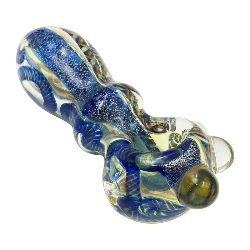 Blue Sparkle Colored Wrap Spoon Hand Pipe with Three Glass Marbles