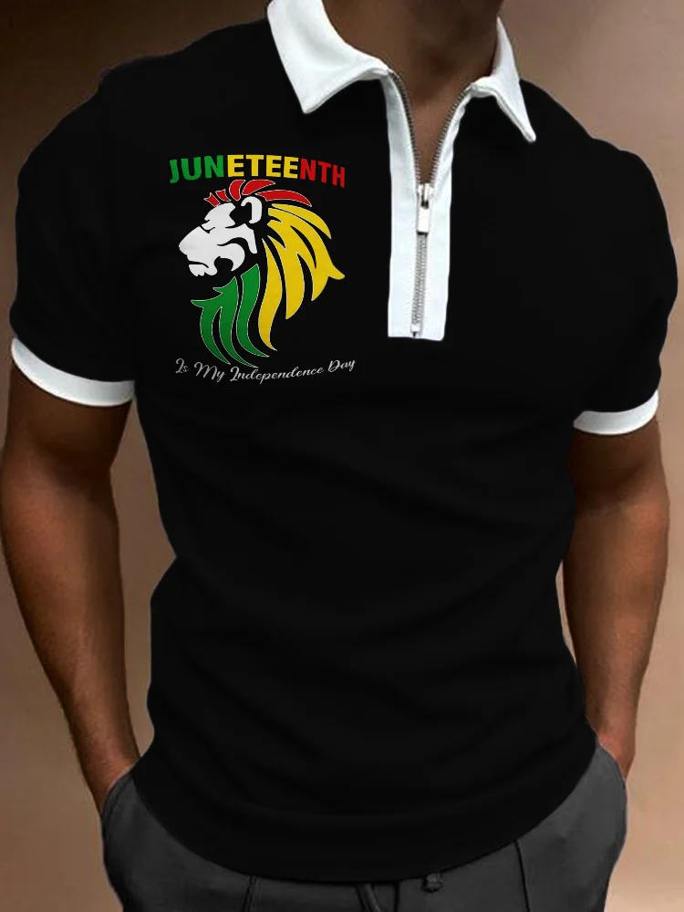 BrosWear Men's Juneteenth Is My Independence Day Lion Polo Shirt