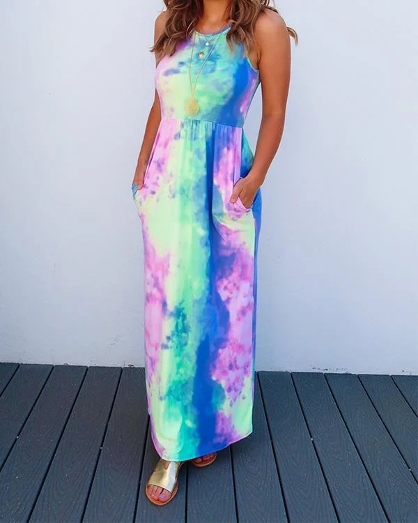 Tie Dye Sling Pocket Print Dress