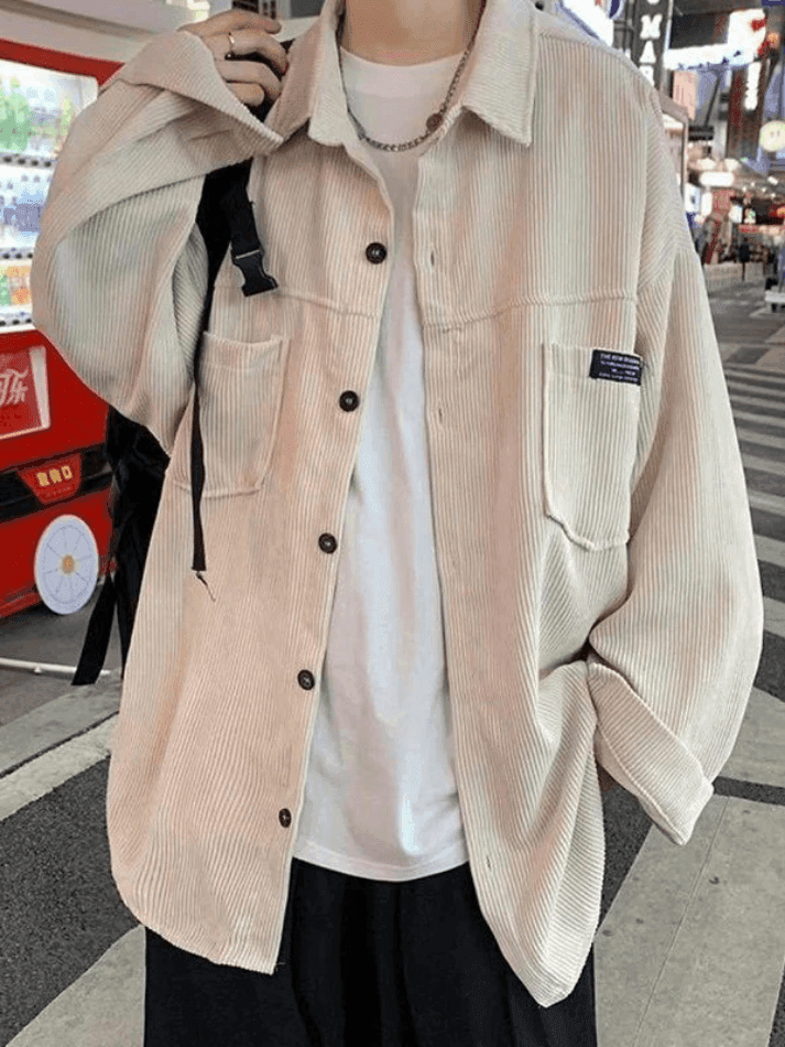Uforever21 - Men's Simple Pocket Corduroy Long Sleeve Shirt