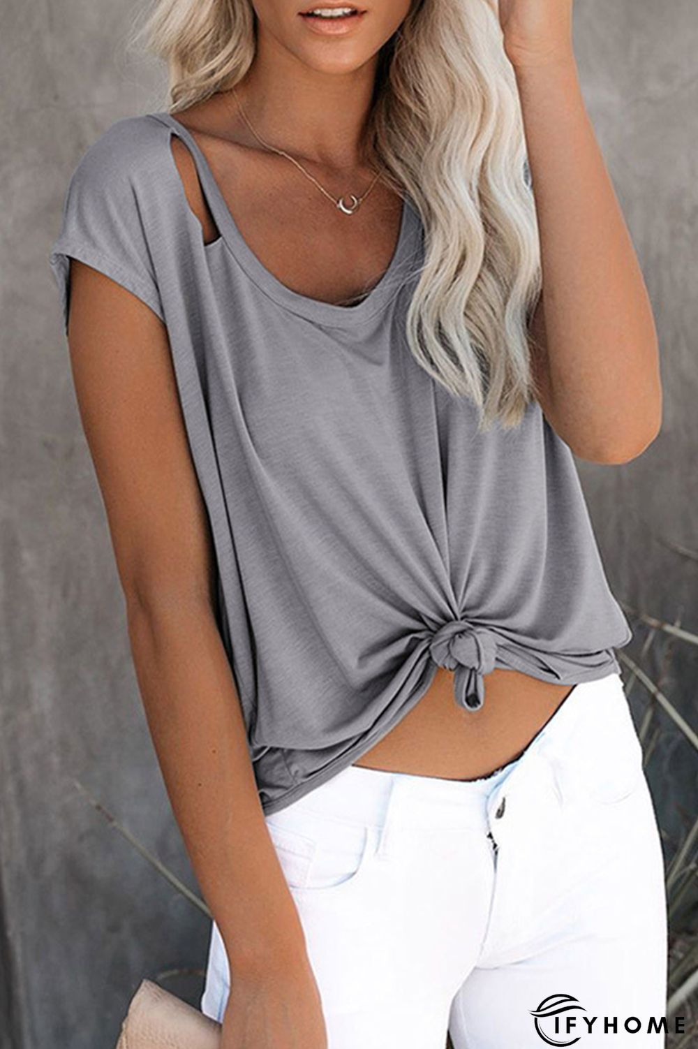Casual Solid Ripped O Neck T-Shirts(7 Colors) | IFYHOME