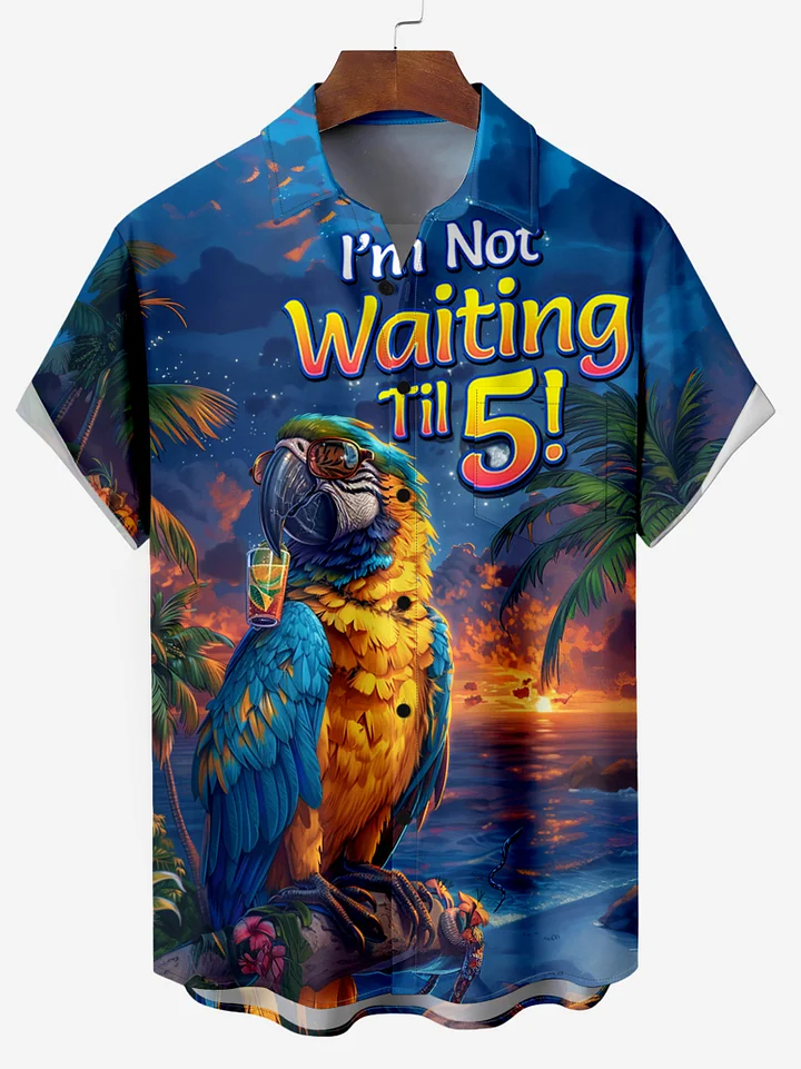 Party Cocktail Vacation Parrot Hawaiian Short Sleeve Shirt PLUSCLOTHESMAN