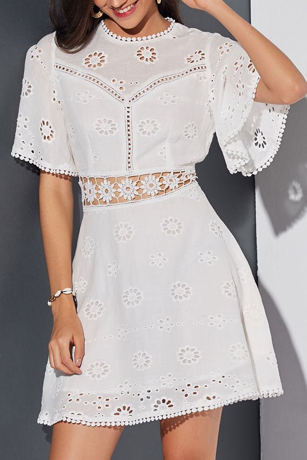 White Cut Out Lace Panel Mini Dress - BlackFridayBuys