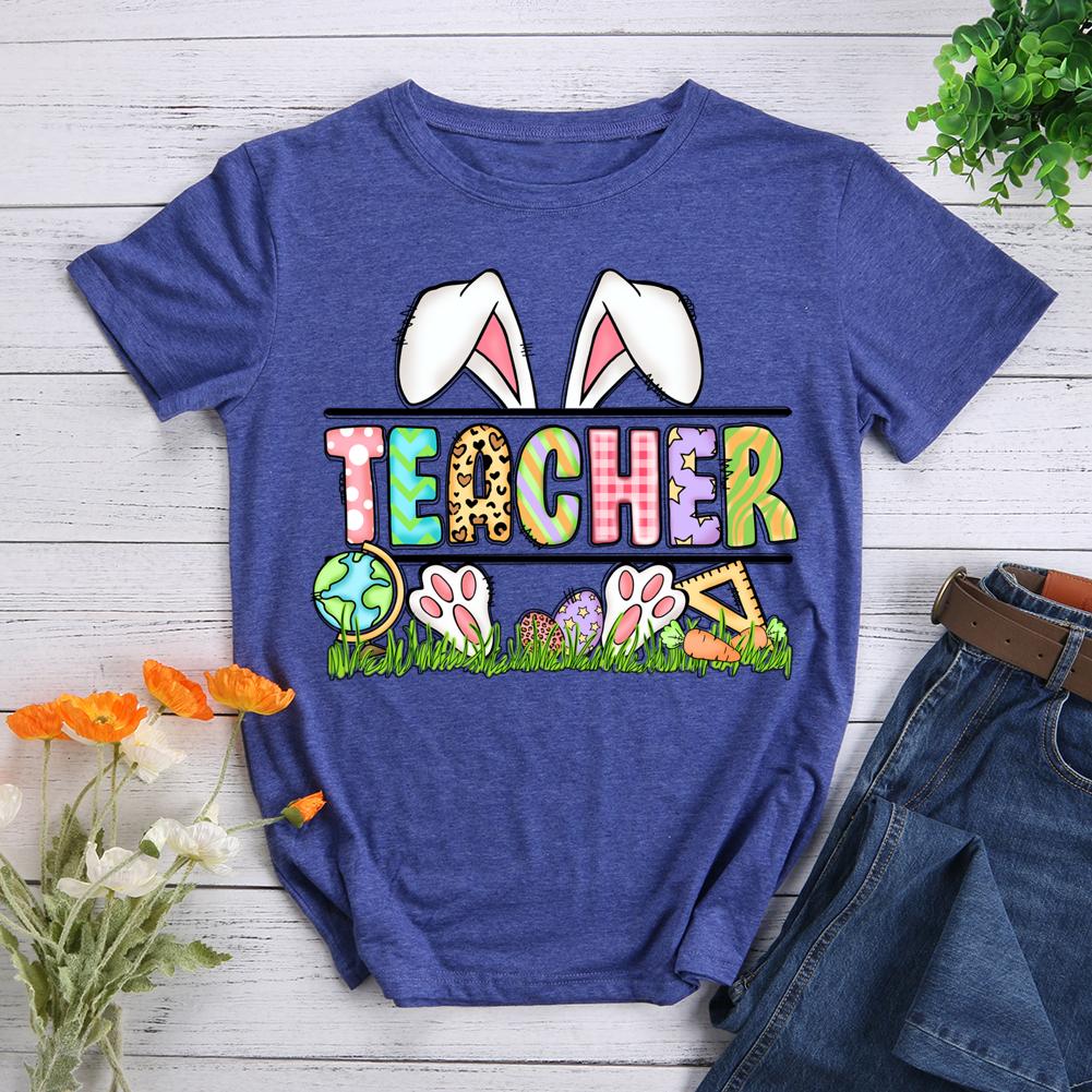 Teacher Happy Easter Round Neck T-shirt-0025482-Guru-buzz