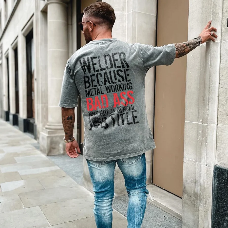 Bad Ass Was Not An Official Job Title Printed Oversize Washed T-Shirt - Devcarry