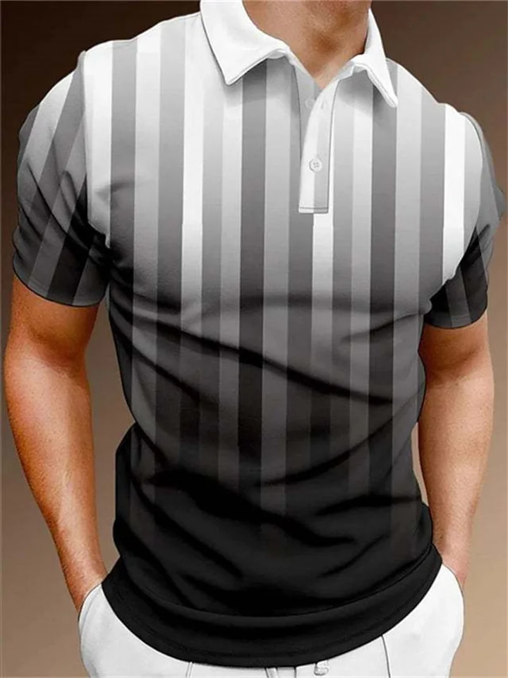 Fashion Men's Lapel Button Polo Shirt Striped Pattern Print S M L XL 2XL 3XL 4XL 5XL 6XL-Cosfine