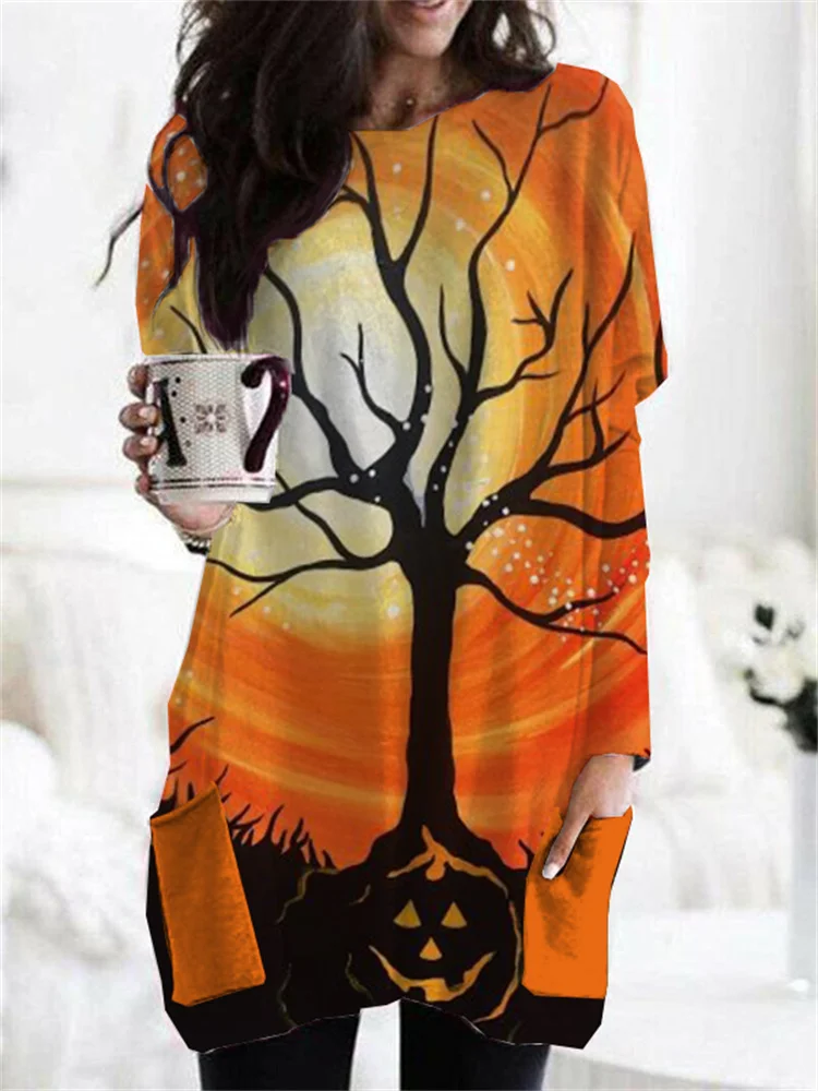 Vefave Vefave Halloween Critter Print Loose Tunic Shirt