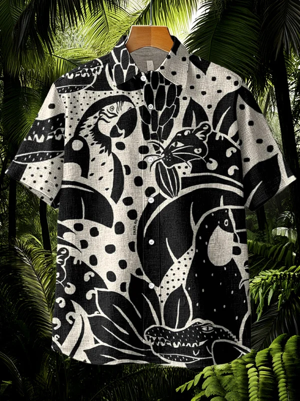 Men's Tropical Jungle Animals And Plants Art Print Casual Shirt