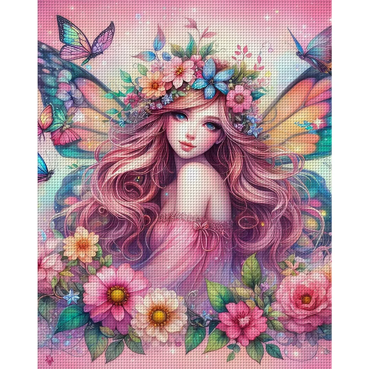 【Huacan Brand】Sweet Butterfly Fairy Girl 11CT Stamped Cross Stitch 50*60CM
