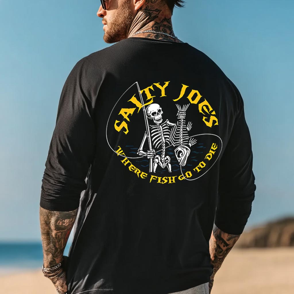 thesupersurf Cotton Long Sleeve Surf T-Shirt with Laguna Beach California Print Joe's Surf Shop Design for Men
