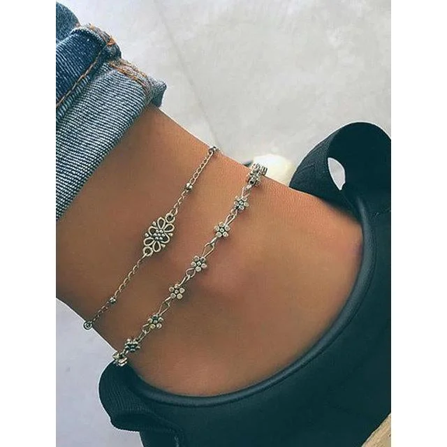 Double-layer Alloy Sliver Women Anklets