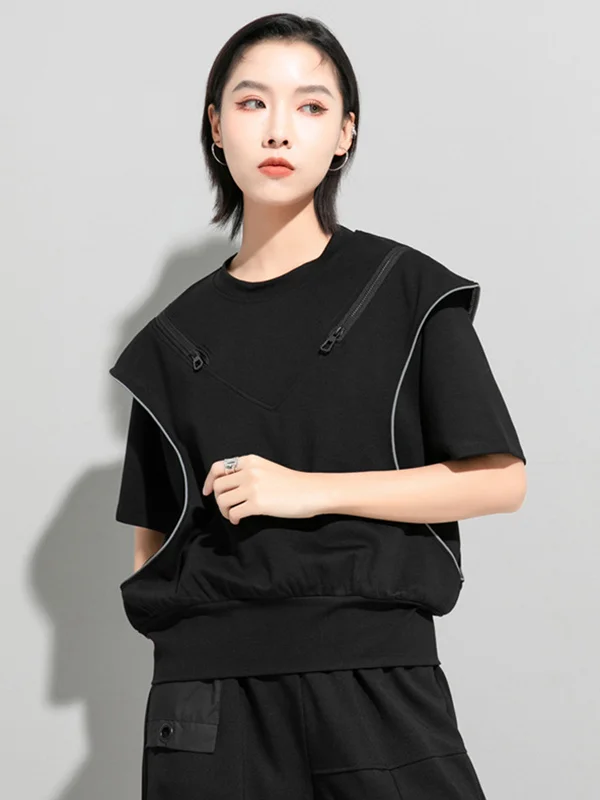 Original Zipper Splicing False Two Roomy Short Sleeve T-Shirts