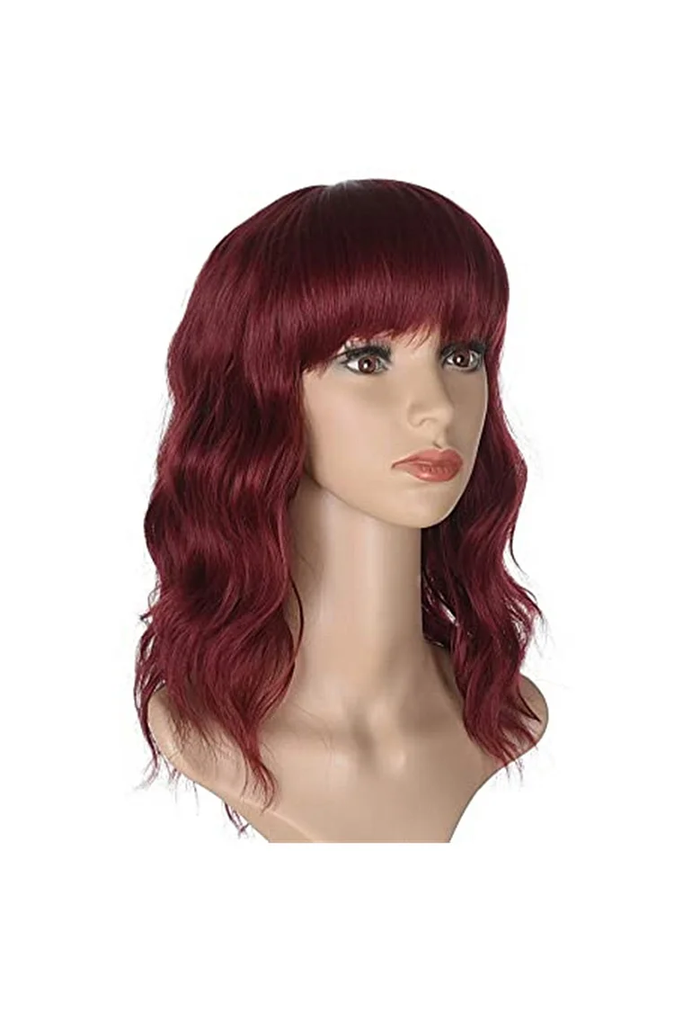 Gothic Burgundy Party Short Curly Bangs Wigs