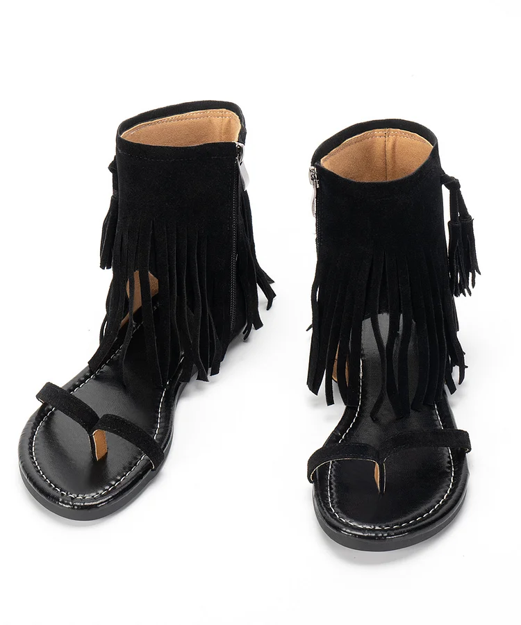 Women's Fringed Side Zipper Sandals