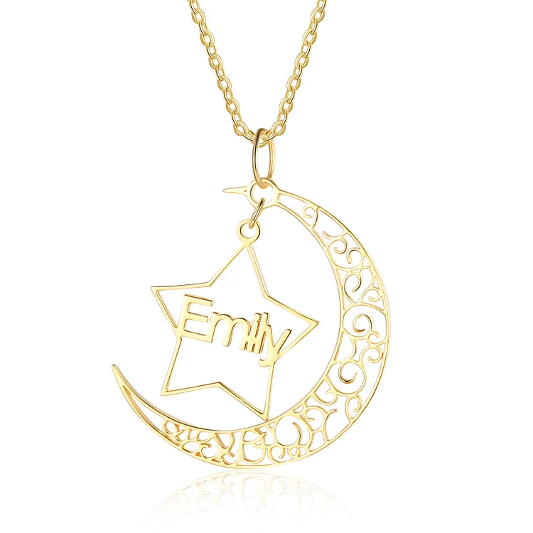 Personalized Name Necklace with Moon and Star Penfant Gifts for Her