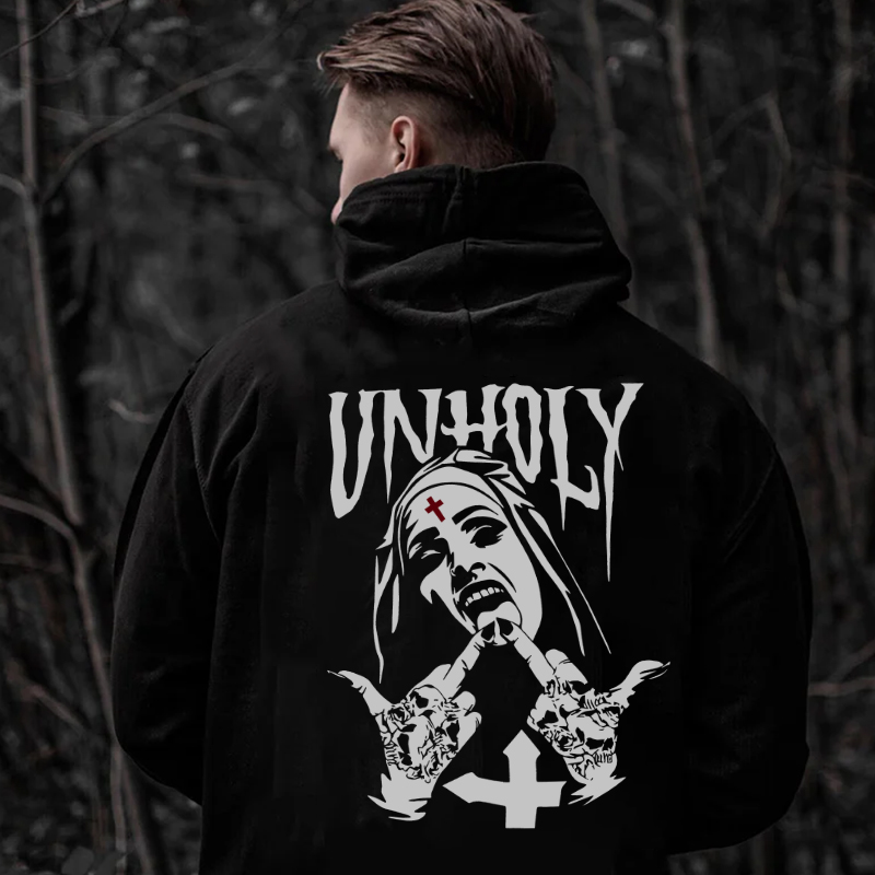 UNHOLY Nun Graphic Casual Black Print Hoodie