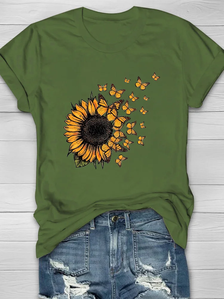 Sunflower Butterfly Printed T-shirt