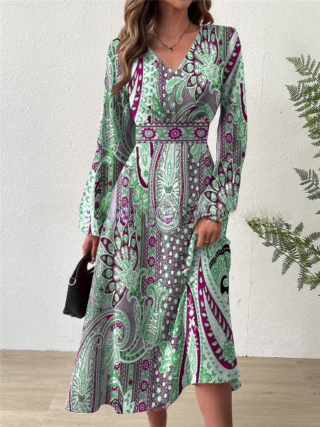 Women's Spring and Autumn Fashionable Elegant Slim V-Neck Dress socialshop