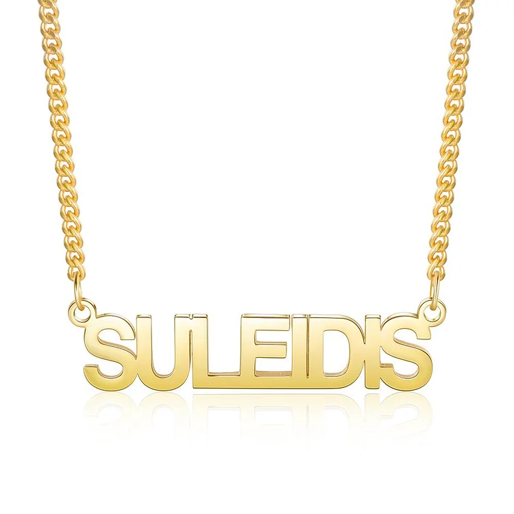 Men Custom Name Necklace Capital Letters Personalized Name Chain 14K Gold Pated