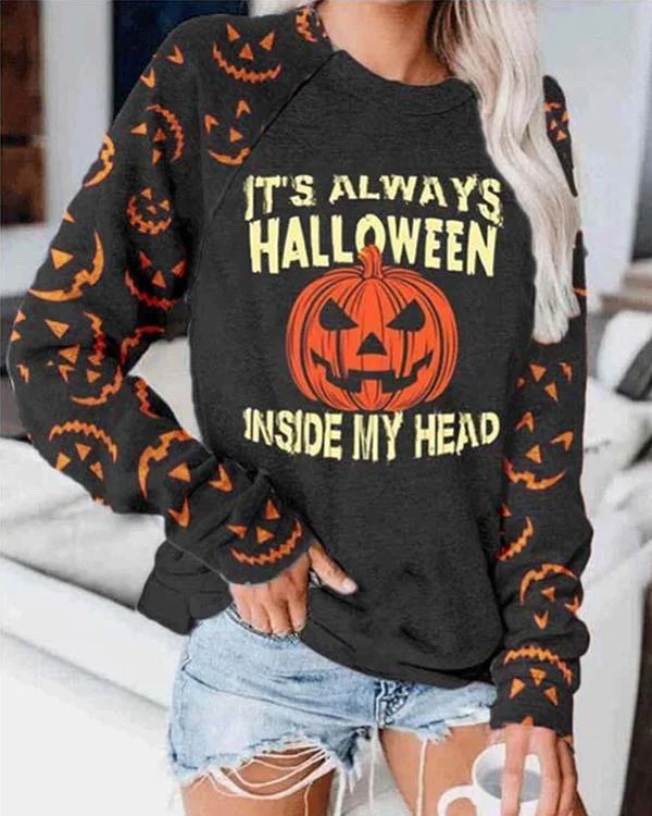 Letter Pumpkin Pattern Printed Pullover