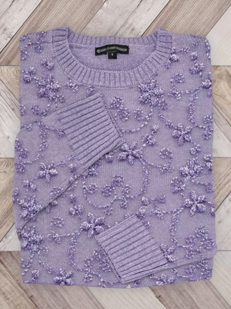 Glitter Floral Embroidered Knit Sweater