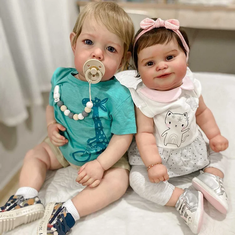  [Best Reborn Gift]20" Lifelike Handmade Opened Eyes Reborn Toddler Baby Dolls Just Like a Real Baby Twins Boy and Girl Kelsey&Sabrina - Reborndollsshop®-Reborndollsshop®