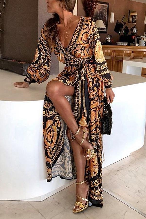 Glamorous Abstract Print V Maxi Dress P12118