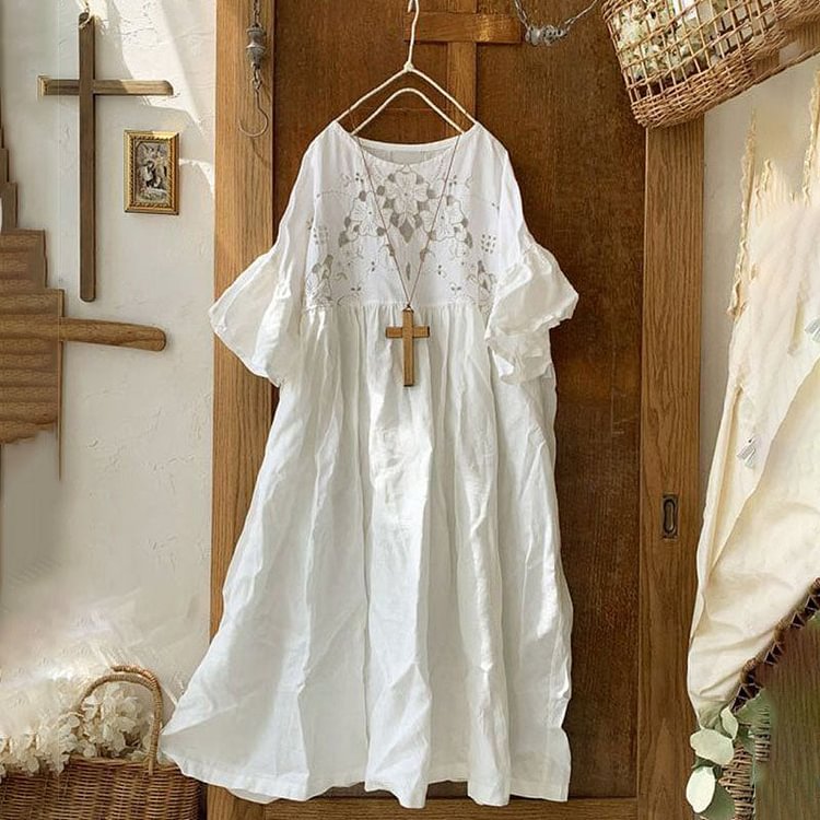 VChics Floral Frill Sleeve Casual Loose Midi Dress