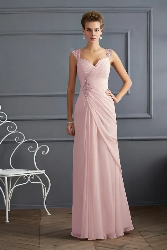 Daisda Chiffon Wide Shoulder Straps Sleeveless Long Sheath Mother Of The Bride Dress