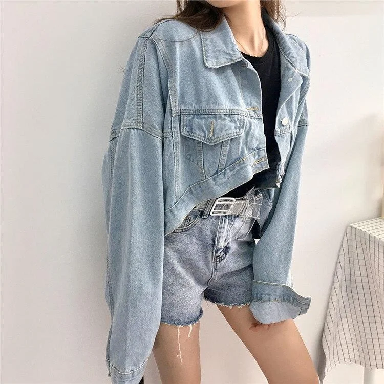 VINTAGE BLUE LONG SLEEVE CROPPED DENIM JACKET V161