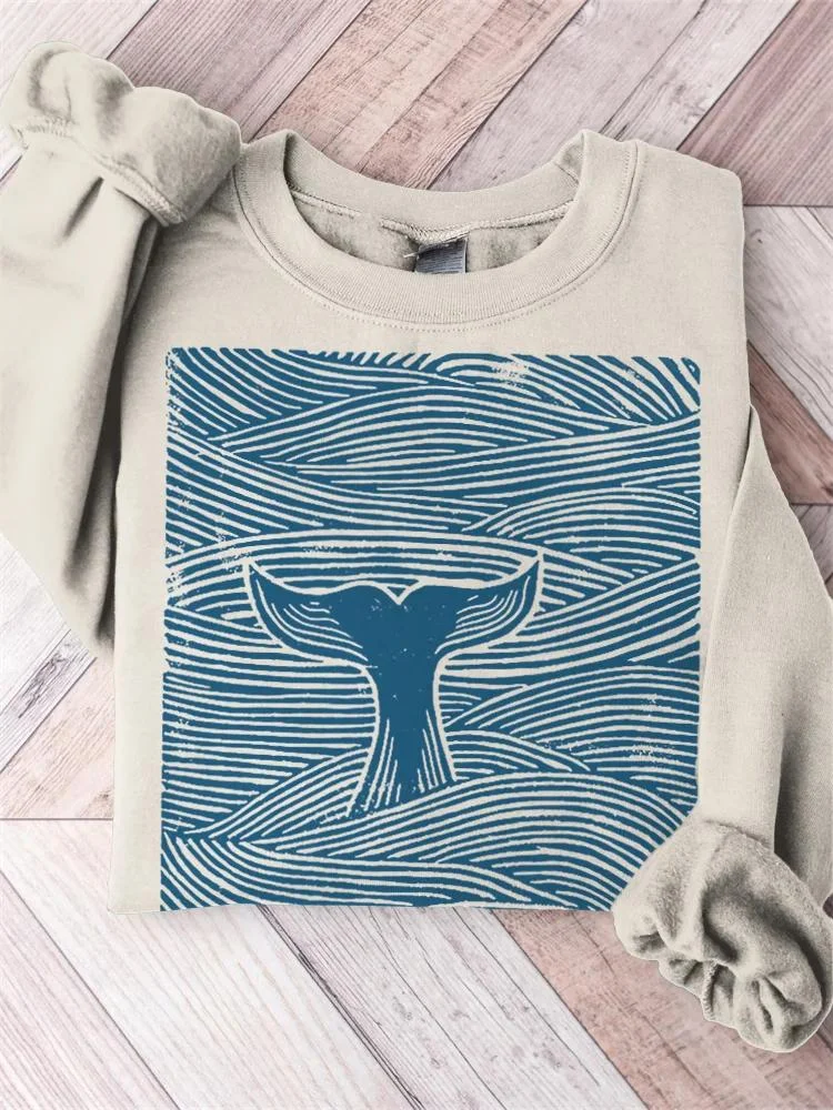 Women's Whale Tale Ancient Japanese Art Comfy Sweatshirt