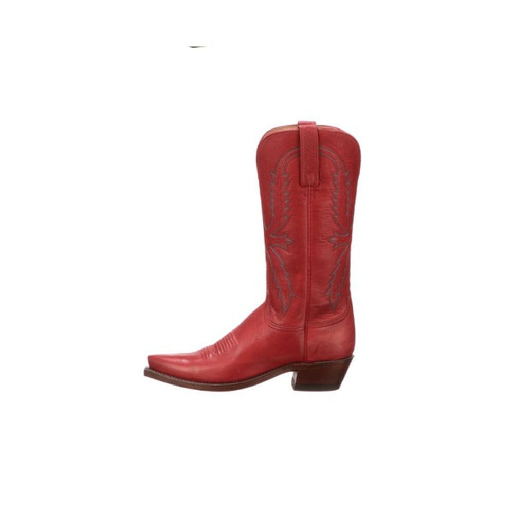 Red Vegan Leather Embroidered Snip Toe Mid Calf Cowgirl Boots With Chunky Heels Nicepairs