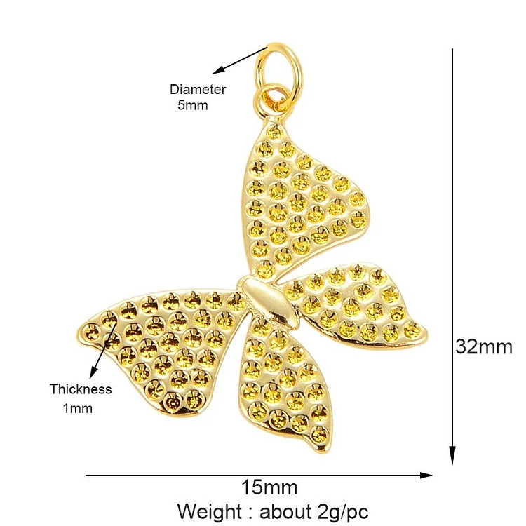 Bee Butterfly Dragonfly Spider Bird 18K Gold Zircon Charm Pendant,Cute Insect Animal Jewelry Craft Necklace Making Supplies