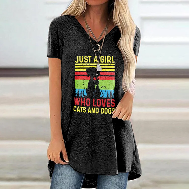 Casual Pet Dog Print Short Sleeve Tunic