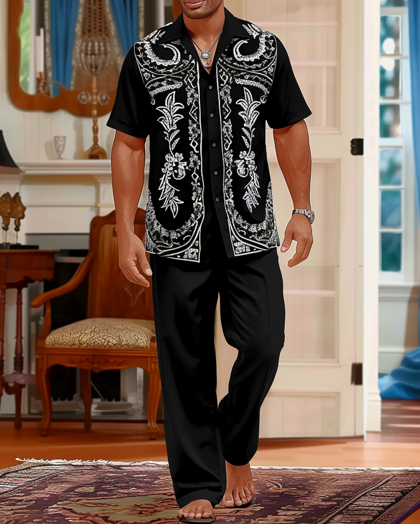 Men's Gorgeous Ethnic Floral Pattern Walking Suit 001
