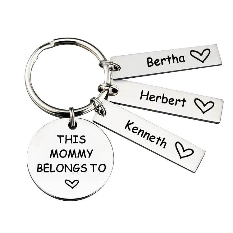 3 Names - Personalized Name Keychain Stainless Steel Keychain Special Gift for Mommy/Mummy/Dad